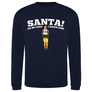 Buddy the ELF Xmas Santa I Know him Blue Sweatshirt, Christmas ELF Jumper S-5XL - Picture 1 of 3