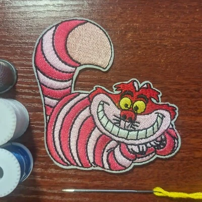 Cheshire Cat Patch Alice in Wonderland Animal Embroidered Iron On 3.25x3.25" - Image 1 of 3