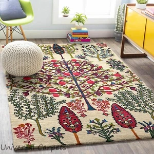 Cream Tree of Life Wool Area Rug Hand-Tufted Multicolor Botanical Carpets - Picture 1 of 5