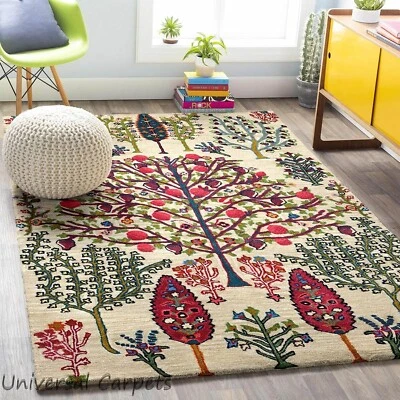 Cream Tree of Life Wool Area Rug  Hand-Tufted Multicolor Botanical Carpets - Image 1 of 4
