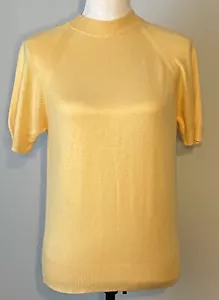 Designers Originals Sweater Sz S VTG Mock Neck Yellow Back Zip Short Sleeves - Picture 1 of 10