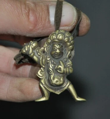 old Tibet Buddhism brass Mahakala Wrathful Deity Buddha Statue Pendant - Image 1 of 4