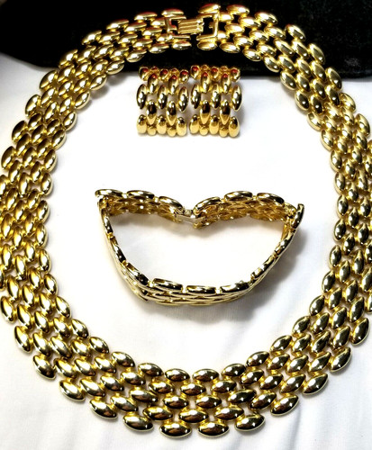 Set orecchini collana bracciale tessuto cesto vintage oro Givenchy Paris New York