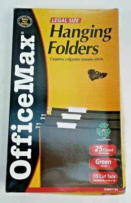 Office Max Brand Hanging Folders, 1/5 Cut Tabs Legal Size, Green 25-PkNew in Box - Image 1 of 4