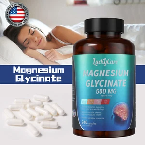 Magnesium Glycinate 500mg - 240 Capsules For Sleep, Stress Relief Support Bone - Picture 1 of 10