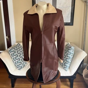 Vera Pelle Sz. M Lambskin Leather Zip-up Car Coat w/Cream Trim Fully Lined Italy - Picture 1 of 7
