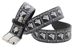 Women Men Black Belt White Print Eagle Head Mexico Flag Hecho En Mexican Size M - Picture 1 of 12