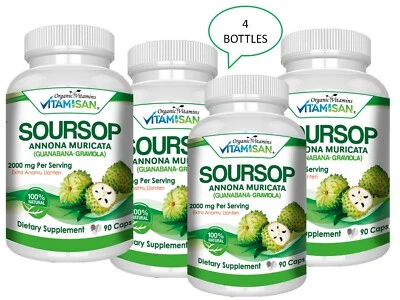 Guanábana Graviola 2000 mg x/porción 360 cápsulas guanábana suministro para 6 meses Annona Foto 1 de 4