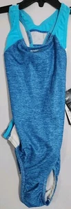 Speedo Girl's Color Block Infinity Splice Swimsuit Deep Sapphire Size 8 - Picture 1 of 3