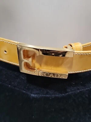 ESCADA Size 38 Yellow Belt w/ Goldtone Signature Buckle Made In Italy  - Image 1 of 4