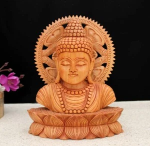 Wooden Hand Carved God Buddha Bust Sculpture Yoga Statue Art Home Decor Gift - Picture 1 of 4