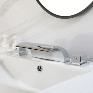 3 Stück Badezimmer Messing Wasserhahn Wasserfall Handbrause Sets Deckmontage - Bild 1 von 8