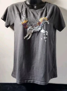 Girl's Cat & Jack Grey Sequin Unicorn Xl Shirt Size 14/16Fantasy Youths - Picture 1 of 5