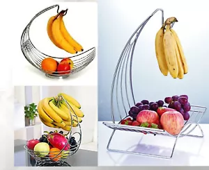 Banana Hook Tree Fruit Bowl Basket Chrome Hanger Stand Dinning Table Storage - Picture 1 of 9