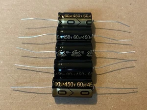 5 New 60 uf 450v Axial Capacitors Guitar Tube Amp & Radio Electrolytic (Qty Av) - Picture 1 of 1