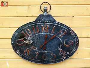 LARGE OVAL GIANT METAL WALL CLOCK. Great Patina Distressed Look. Very Nice - Picture 1 of 9