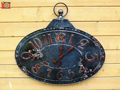 LARGE OVAL GIANT METAL WALL CLOCK. Great Patina Distressed Look. Very Nice - Image 1 of 4