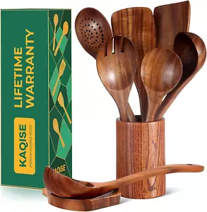 Wooden Spoons Cooking Kitchen Utensils Set Wood Spatulas Soup Ladle Serving Teak - Picture 1 of 1