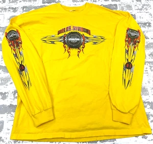 Harley Davidson Shirt Men Large Yellow Tee Biker Y2K Long Sleeve Hit Tattoo * - Picture 1 of 14