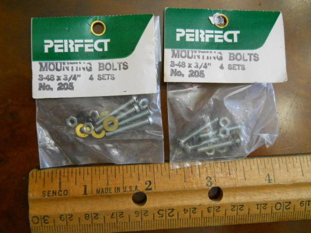 PERFECT #205 3-48 x 3/4" MOUNTING BOLTS , 2 PACKS (NEW IN SEALED PKG) - Image 1 of 1
