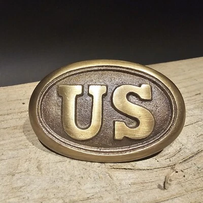 Placa de hebilla de cinturón estilo antiguo militar de la Unión de la Guerra Civil de Estados Unidos latón sólido Foto 1 de 4