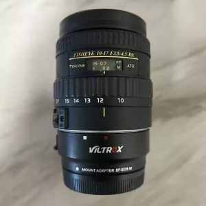 Tokina AT-X 10-17mm f/3.5-4.5 Fisheye DX AF w/Viltrox Mount Adapter EF-EOS M - Picture 1 of 8