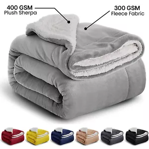 Large Sherpa Fleece Blanket 400 Gsm Super Soft Reversible Warm Sofa Bed Throws - Picture 1 of 75