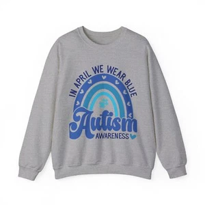 Im April tragen wir blau Autism Awareness Erwachsene Unisex Rundhalsausschnitt Sweatshirt - Bild 1 von 7