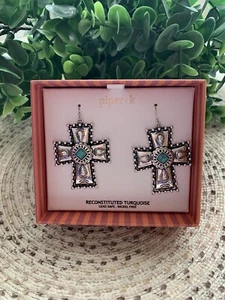 Piper K Ohrringe rekonstituiert türkis silberfarben Kreuz - Bild 1 von 3
