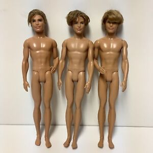 Mattel Ken Doll Lot of 3 Nude Male Rooted Hair 2009 2010 Damaged READ INFO