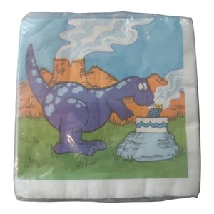 Vintage 80’s Dinosaur Napkins Luncheon - 16 Pack Unique Industries 1672 Ephemera - Picture 1 of 3