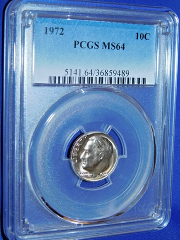 1972 10C Roosevelt Dime-PCGS #5141 Grade MS64--448-1 Cover