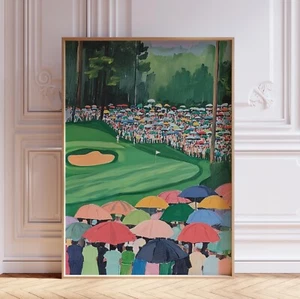 Impresión de arte de pared retro colorida acuarela para hombre torneo campo de golf - Imagen 1 de 6