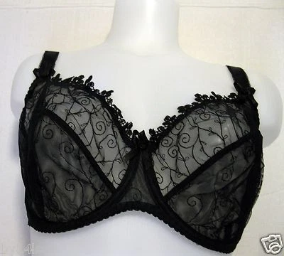 Ruby Pink Bra 1051 Black by Karen Ellis Embroidered Sheer Lace Underwire - Image 1 of 4