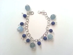 Bracciale pietre dure in agata blu e angelite regolabile - Picture 1 of 1