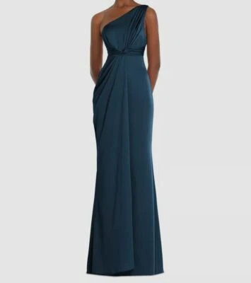Vestido para mujer Dessy Collection azul satinado con un hombro talla 22W Foto 1 de 2