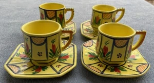 HB Quimper Soleil Yellow Breton Man and Woman Demitasse Cup & Saucer Sets France - Picture 1 of 10
