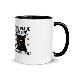 Grumpy Black Cat Coffee Lover : Art Gift for Coffee Addicts - Picture 1 of 3