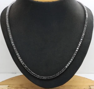 Unisex 3MM 17 Ct Natural Black Diamond Tennis Necklace 22" 925 Sterling Silver - Picture 1 of 18