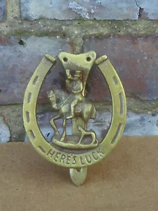 More details for vintage hunting huntsman with horn on horse horseshoe &#039;elpec&#039; brass door knocker