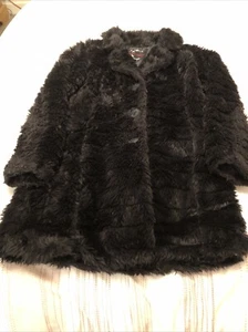 Black Faux Fur Coat Size 12 Sugar Candy Fully Lined Two Side Slash Pockets - Picture 1 of 10