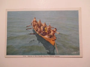 Alaska Postcard Eskimo in skin Omiak Hunting Walrus AK - Picture 1 of 2