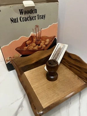 VTG Wal-Mart Wood Nut Cracker Tray Set with Metal Cracker & Picks Original Box - Image 1 of 4