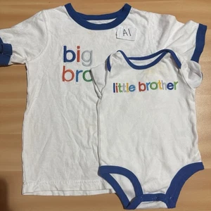 Camisetas Carters Big Brother Little Brother a juego 3 meses 4T blanco azul - Imagen 1 de 7