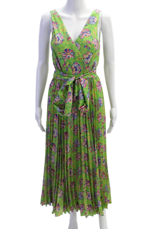 Vestido Ralph Lauren Mujer Maxi Envolvente Cuello en V Sin Mangas Verde Seda Talla 2 Foto 1 de 4
