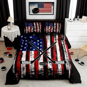 Manfei Hockey Bettdecken-Set volle Größe, amerikanische Flagge komplett, B-Hockey 01  - Bild 1 von 9