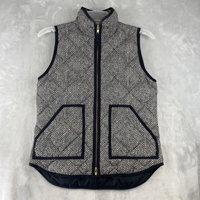 J Crew Vest Women's Size XS Black Herringbone Down Filled Puffer Full Zip - Image 1 of 4