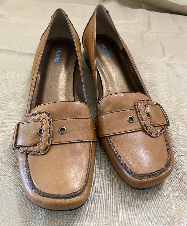 Zapatos Mocasines Nicole Saddle Cuero Marrón Hebilla 9 M Preppy Dark academia Foto 1 de 4