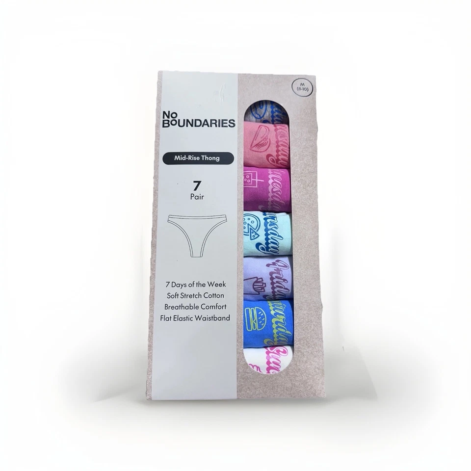 7-Pair NO BOUNDARIES Women’s M (8-10) Cotton Thong Mid-Rise Days Of The Week - Image 1 of 3