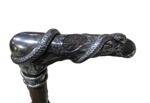 Bastón bastón fino antiguo en espiral de plata de ley envuelto en serpiente - Imagen 1 de 17